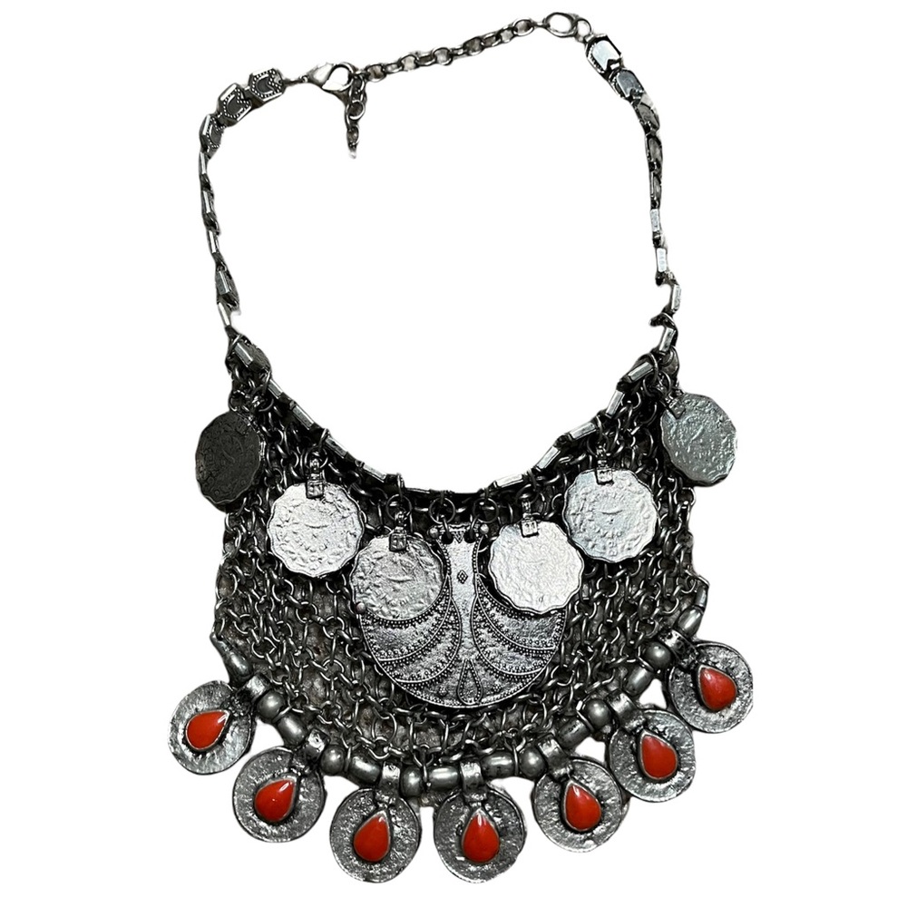 Bohemian Tassel Coins Pendant Silver Chain Choker Necklace - Picture 8 of 8